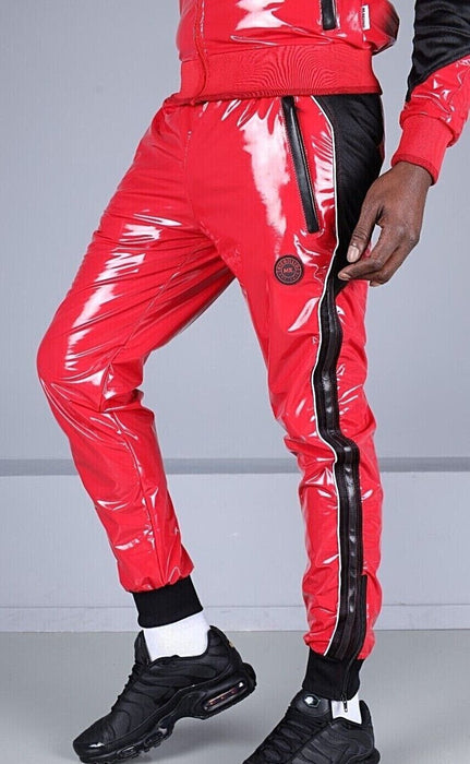 MR. RIEGILLIO Shiny PVC  24 Tracksuit Pants Glossy Red R1016