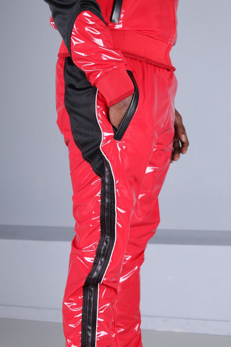 MR. RIEGILLIO Shiny PVC  24 Tracksuit Pants Glossy Red R1016