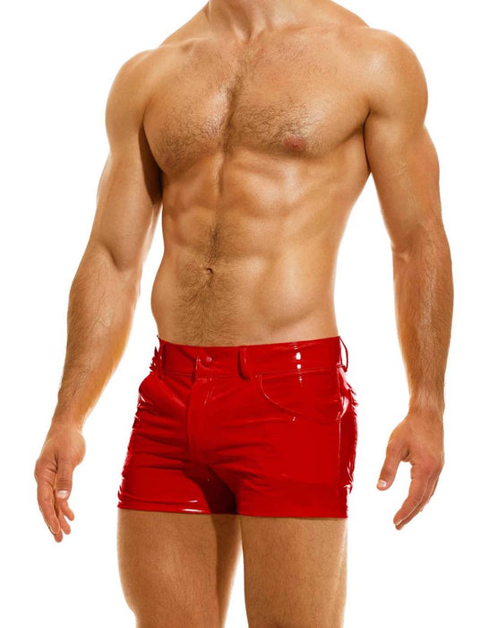 MODUS VIVENDI Glossy Shiny Vinyl 5P Shorts Viral Press-Stud & Zip 08062 in Red