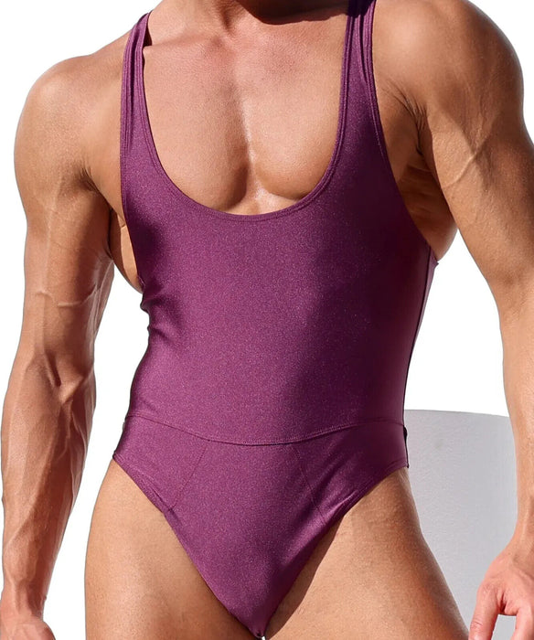 RUFSKIN Swim Brief Bodysuit OLYMPIC Singlet Swimwear Cut-Out Back Purple Plum 38