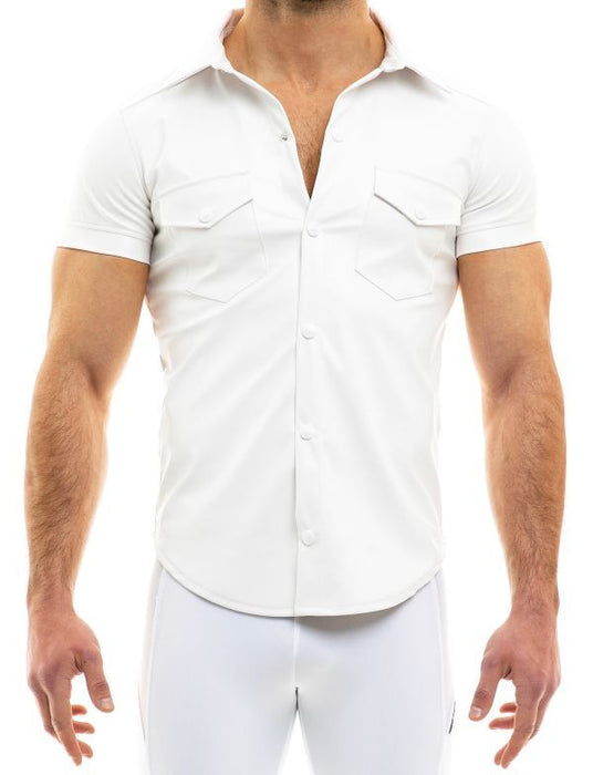 Modus Vivendi Chemise Vegan Leather Muscle Shirt Press Stud Buttons White 20541