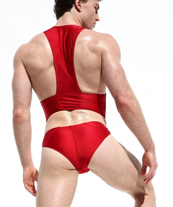 RUFSKIN Swimwear BASILE Swim-Brief Bodysuit Singlet Chrome Buckle Crimson Red B8