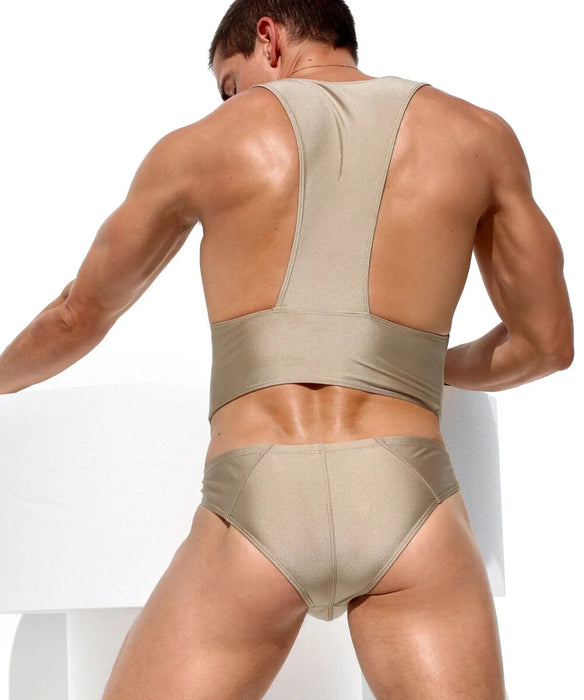RUFSKIN Swimwear BASILE Swim-Brief Bodysuit Singlet Chrome Buckle in Gold B8