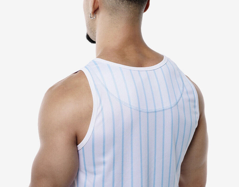 PUMP! Sky Blue Striped Tank Top Lightweight Micromesh UVPF Sun Protection 14022