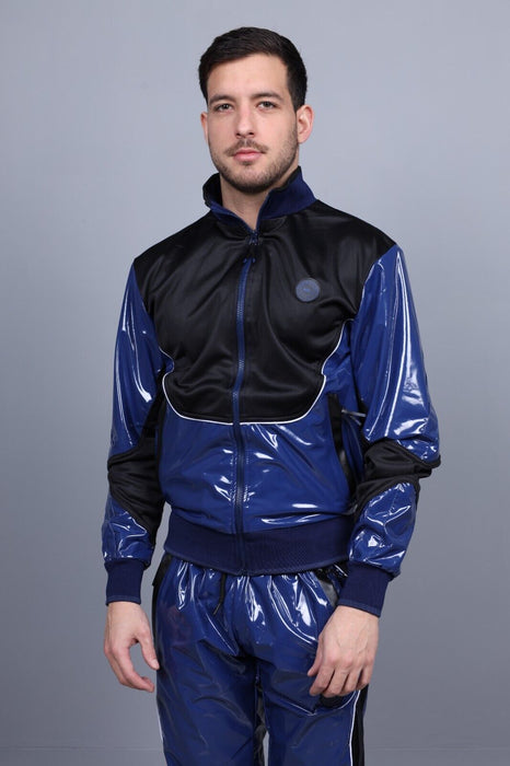 MR. RIEGILLIO PVC Jacket 24 Tracksuit Shiny Blue R1041