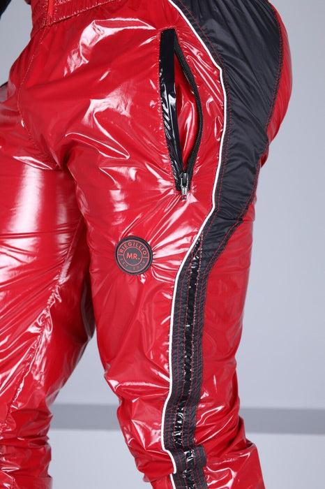 MR. RIEGILLIO Shiny Nylon 24 Tracksuit Pants Red R1022