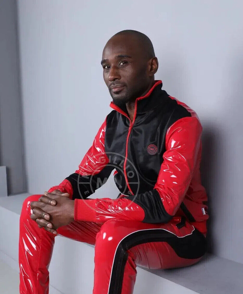 MR. RIEGILLIO PVC Jacket 24 Tracksuit Shiny Red R1015