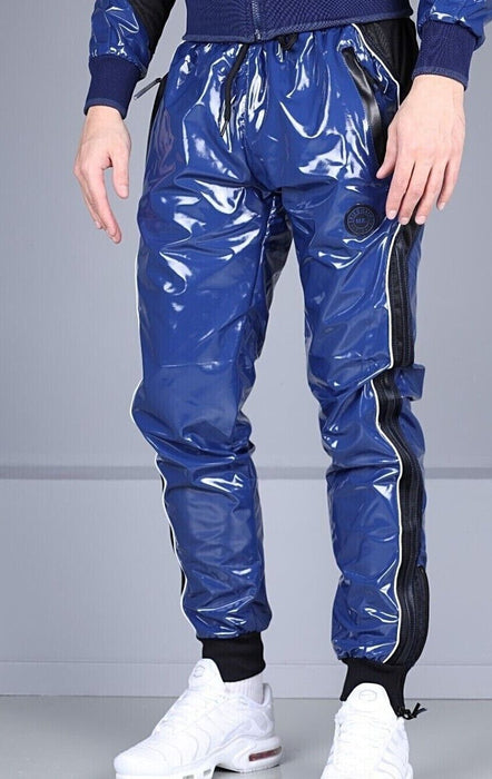 MR. RIEGILLIO Shiny PVC  24 Tracksuit Pants Glossy Blue R1042