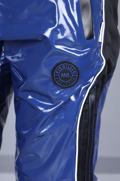 MR. RIEGILLIO Shiny PVC  24 Tracksuit Pants Glossy Blue R1042