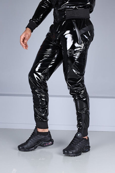 MR. RIEGILLIO Shiny PVC Tracksuit Pants 24 Glossy Black R1020