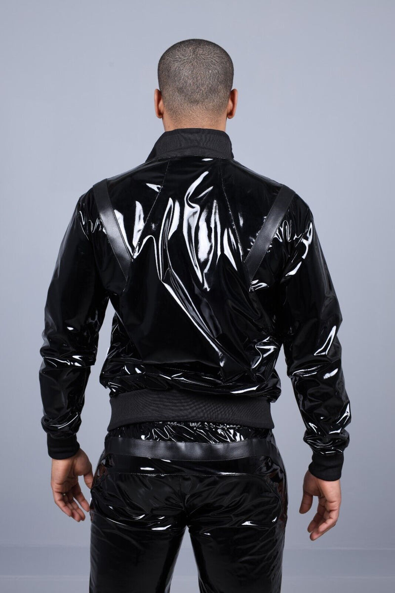 MR. RIEGILLIO PVC Tracksuit Jacket 24 Shiny Glossy Black R1019