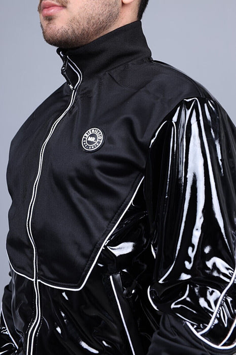MR. RIEGILLIO PVC Tracksuit Jacket 24 Shiny Black With White Piping R1043