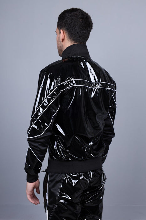 MR. RIEGILLIO PVC Tracksuit Jacket 24 Shiny Black With White Piping R1043