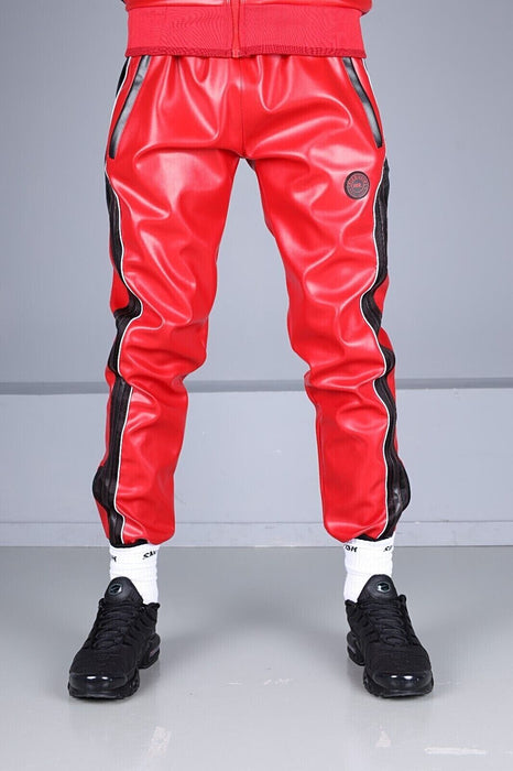 MR. RIEGILLIO Vegan Leather Pants 24 Tracksuit Pant Red R1028