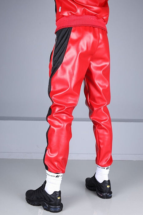 MR. RIEGILLIO Vegan Leather Pants 24 Tracksuit Pant Red R1028
