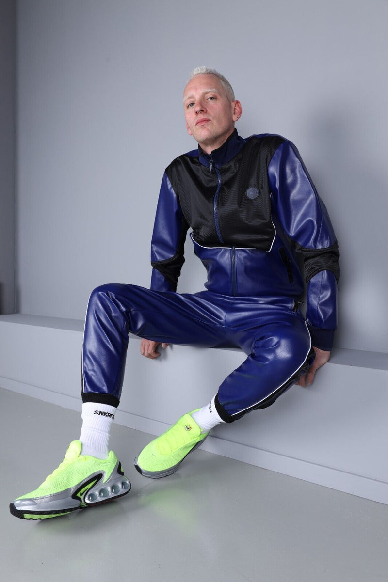 MR. RIEGILLIO Vegan Leather Pants Tracksuit 24 Blue Pant R1040