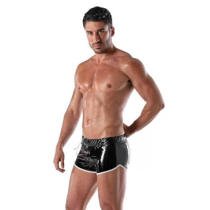 TOF PARIS Short Stretch Vinyl Mini-Shorts Low Rise Black/White 21