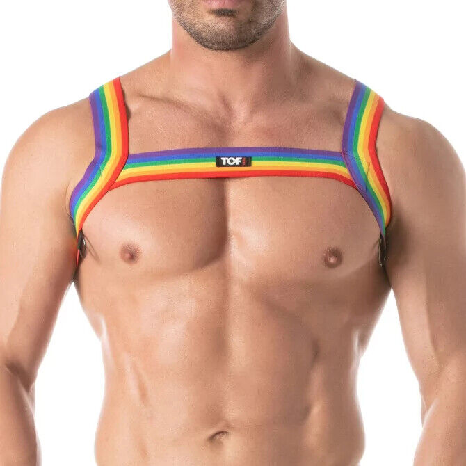 TOF PARIS Elastic Chest Harness X-Back with Side Rings Pride Rainbow 80