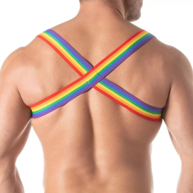 TOF PARIS Elastic Chest Harness X-Back with Side Rings Pride Rainbow 80