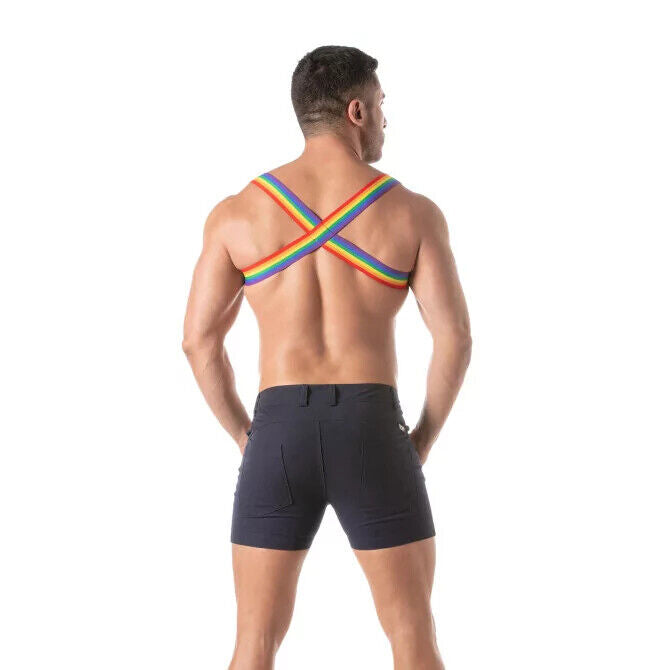 TOF PARIS Elastic Chest Harness X-Back with Side Rings Pride Rainbow 80