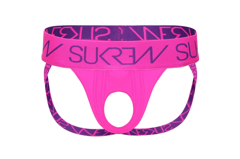 SUKREW U-Style Jockstrap with Oval Front Low-Rise Jock in Shocking Pink 36