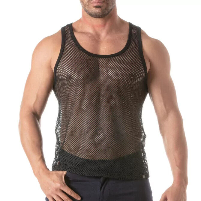 TOF PARIS Circuit Débardeur Résille Italienne Transparent Maille Extensible Noir 18