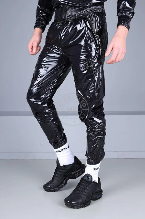 MR. RIEGILLIO Shiny Nylon 24 Tracksuit Pants Black R1026