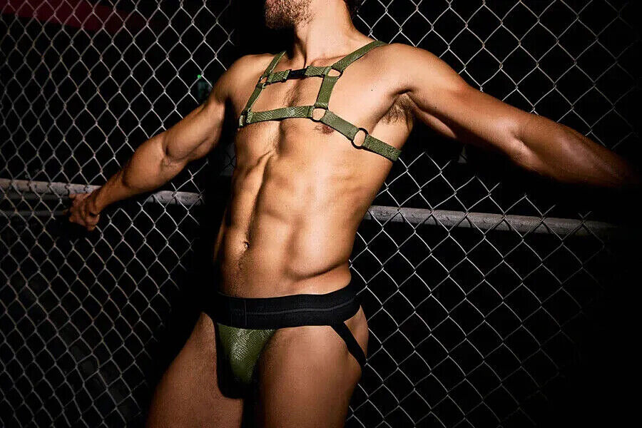 TEAMM8 Flex Harness Vegan PU Leather Mock Snakeskin Python Army Green 1