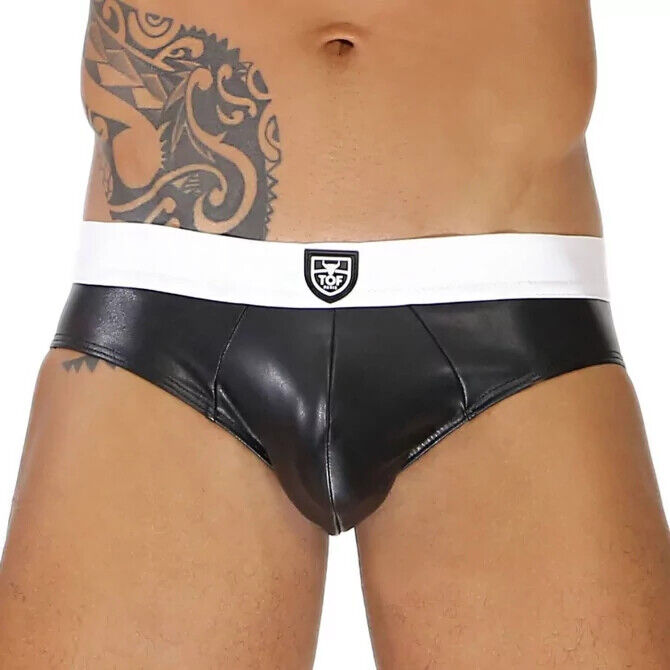 TOF PARIS Briefs With Generous Pouch in Realistic-Leather Black/White 58