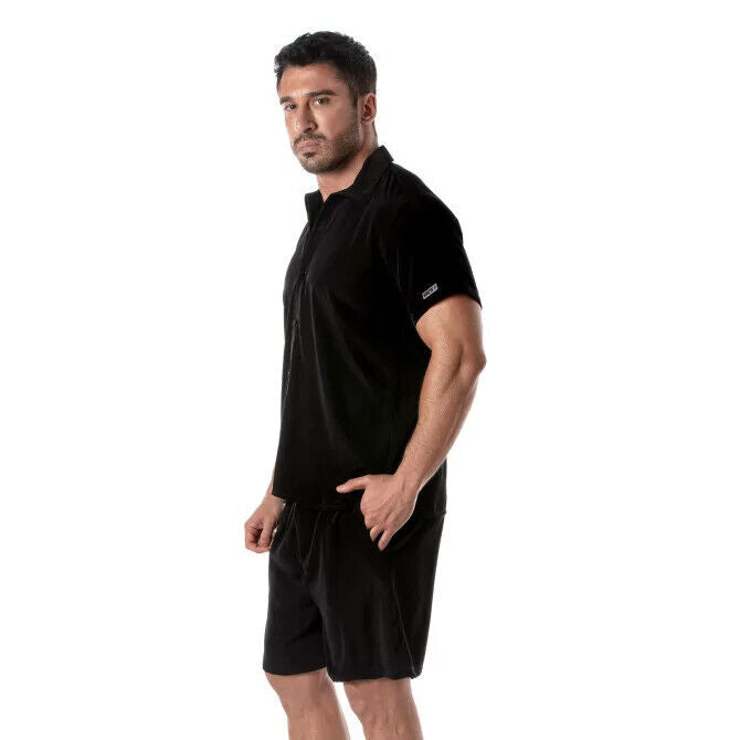 TOF PARIS Short-Sleeved Summer Lightweight Shirt Microfiber Black 50