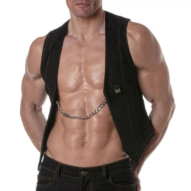 TOF PARIS Gilet urbain à chaîne de jean détachable en débardeur denim bleu 50