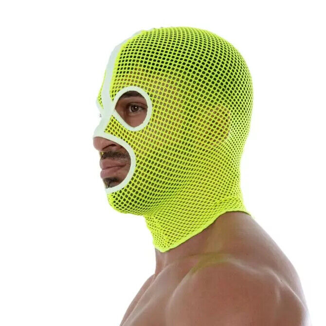 TOF PARIS Néon Maille Capuche Résille Vie Nocturne Mode Tenue de Club Jaune Fluorescent