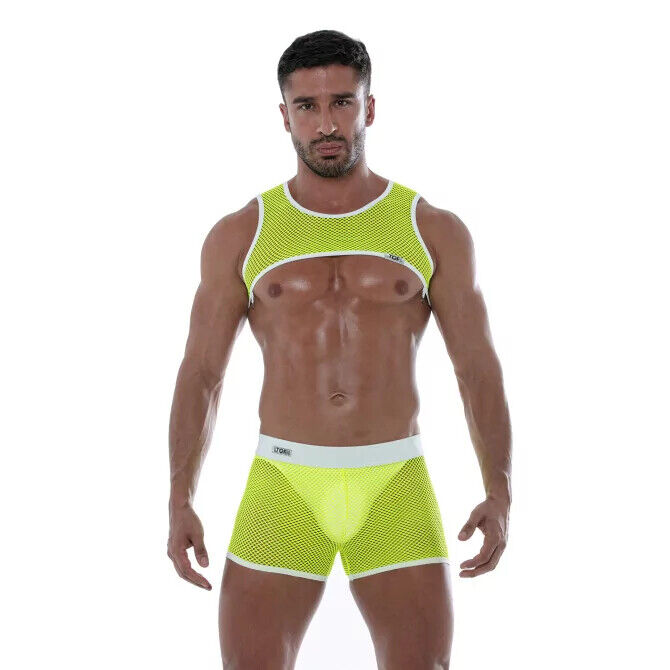 TOF PARIS Short en résille néon Shorty boxer non doublé taille basse Jaune néon 17