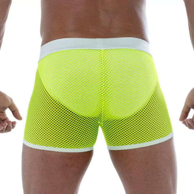 TOF PARIS Short en résille néon Shorty boxer non doublé taille basse Jaune néon 17