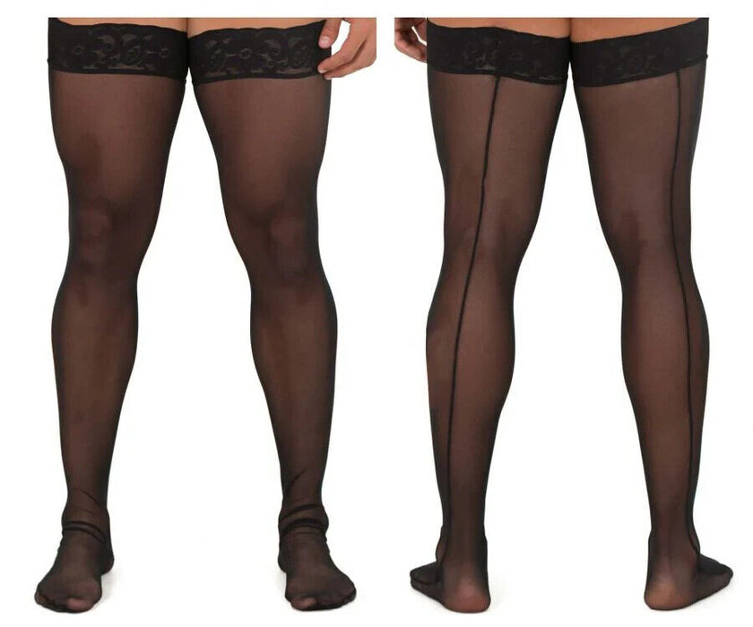 CandyMan Mens Mesh Thigh Highs With Matching Lace in Black 99533 O/S 3