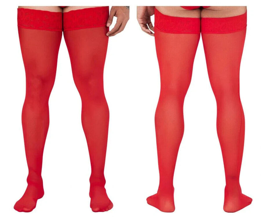 CandyMan Mens Mesh Thigh Highs With Matching Lace in Red One Size 99533 3