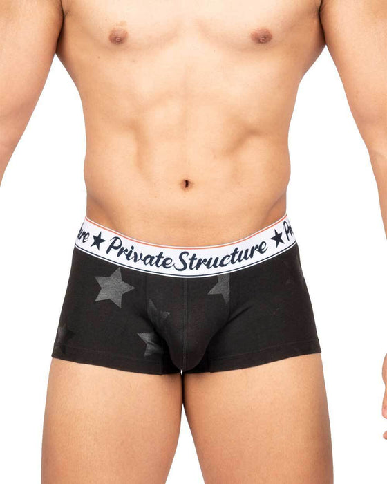 Private Structure Classic Motif Cotton Boxer Trunk Onyx Stars Black 4592 112