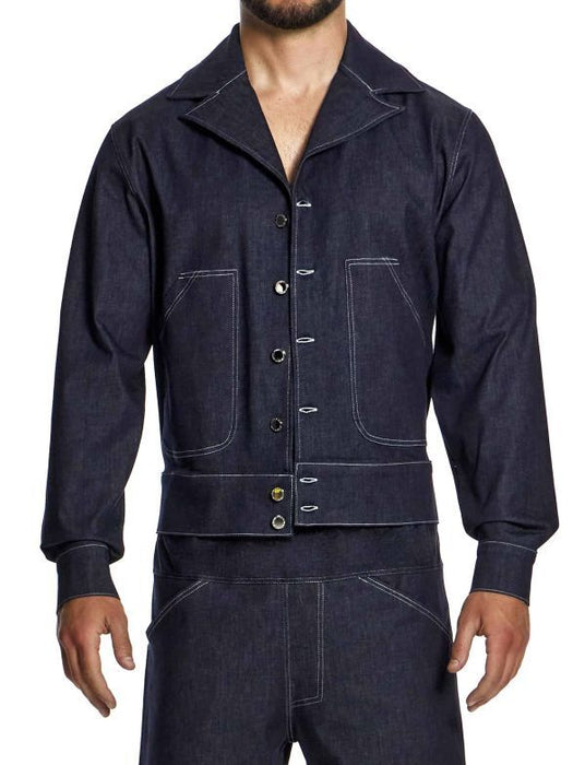 Modus Vivendi Woven Denim Blue Jacket Notch Collar Opening Front Pocket 11451 B44