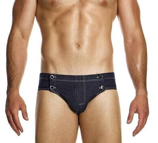 Modus Vivendi Raw Denim Classic Retro Brief Four Nickel Snaps Blue 11415 183