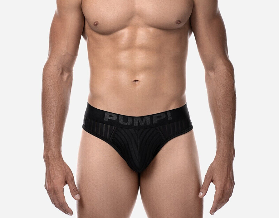 PUMP! Whisper Thongs With Light Sheer Stripes in Matt Black Thong 17016