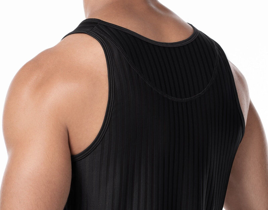 PUMP! Tanktop Whisper Sheer Stripes Form-Fitting Black Tank Top 14024