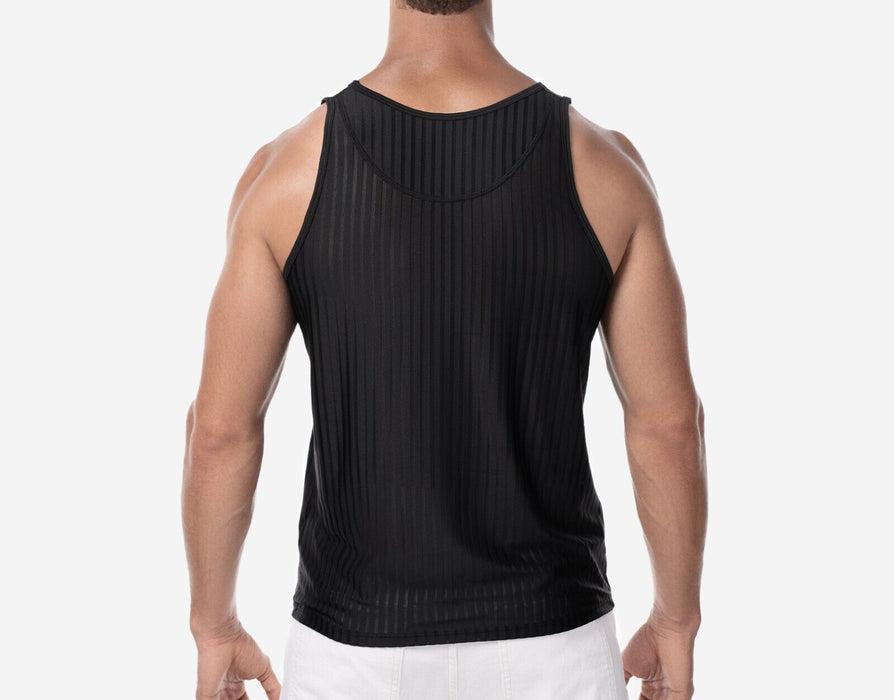 PUMP! Tanktop Whisper Sheer Stripes Form-Fitting Black Tank Top 14024