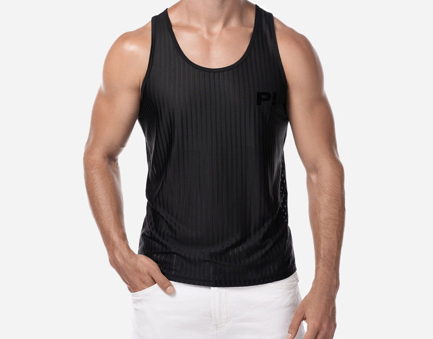 PUMP! Tanktop Whisper Sheer Stripes Form-Fitting Black Tank Top 14024