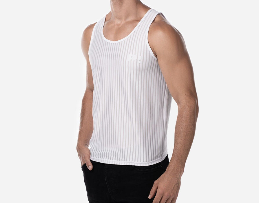 PUMP! Tanktop Whisper Sheer Stripes Form-Fitting White Tank Top 14025