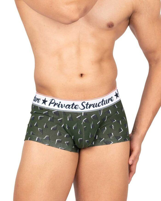 Private Structure Classic Motif Cotton Boxer Trunk Fragments Basil Green 4592