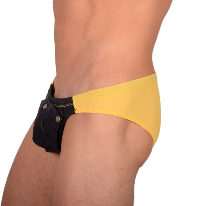 SMU Briefs Rave PeekaBoo Removable Leather Pouch Brief Yellow H3A