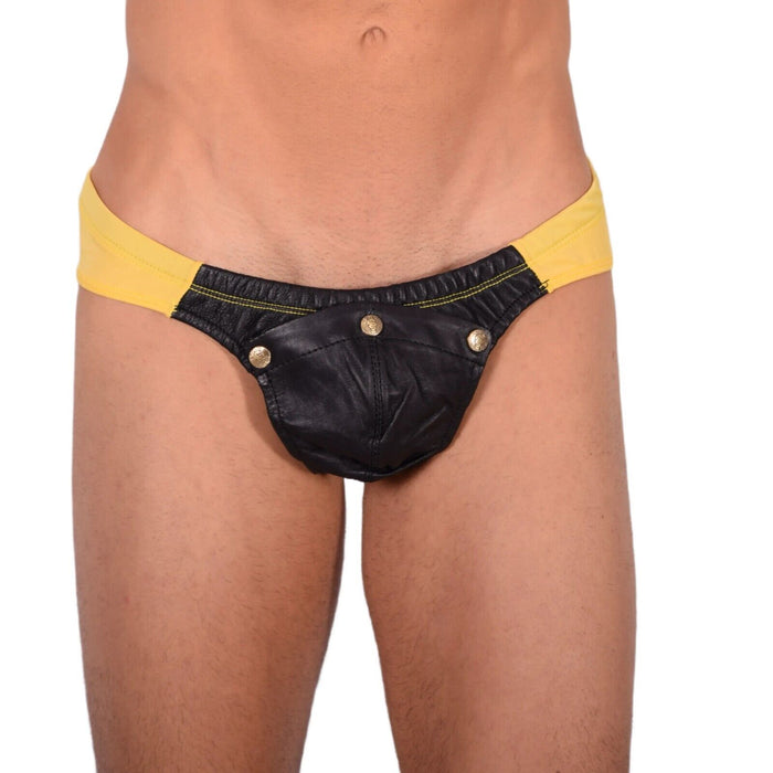 SMU Briefs Rave PeekaBoo Removable Leather Pouch Brief Yellow H3A