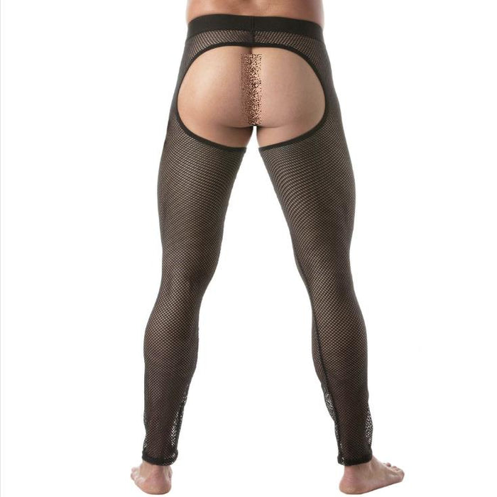 TOF PARIS Transparent Fishnet Legging Chaps Circuit Open Front Low-Rise Black 88