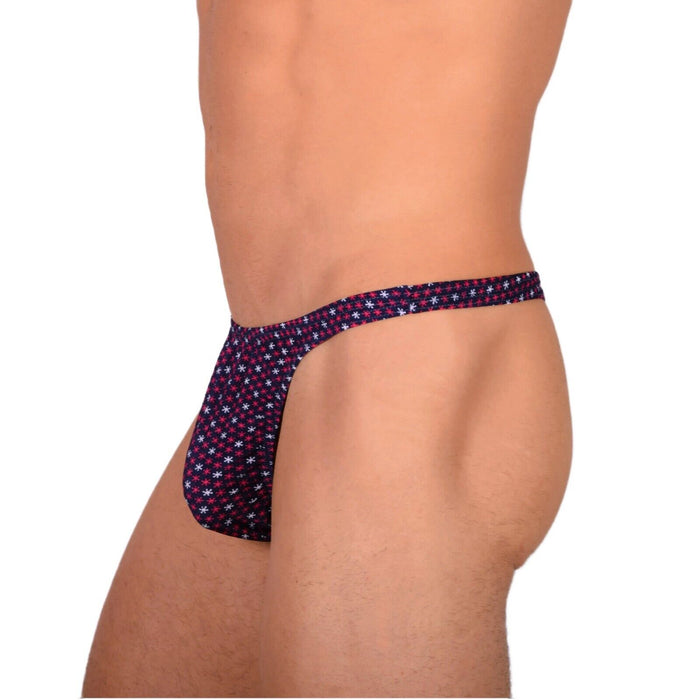 S/M SMU Tanning Walking around sheer Blue Red Stars Thong MX19 33985