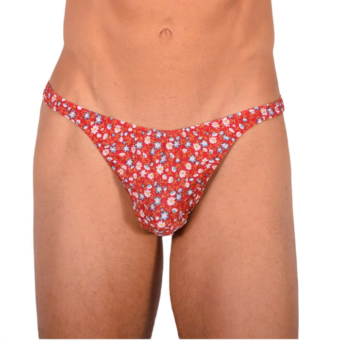 S/M SMU Tanning Walking around sheer Red Floral Thong MX19 33988